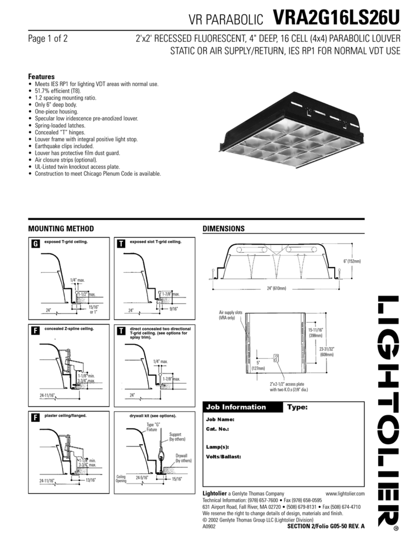 Lightolier VR PARABOLIC VRA2G16LS26U User manual