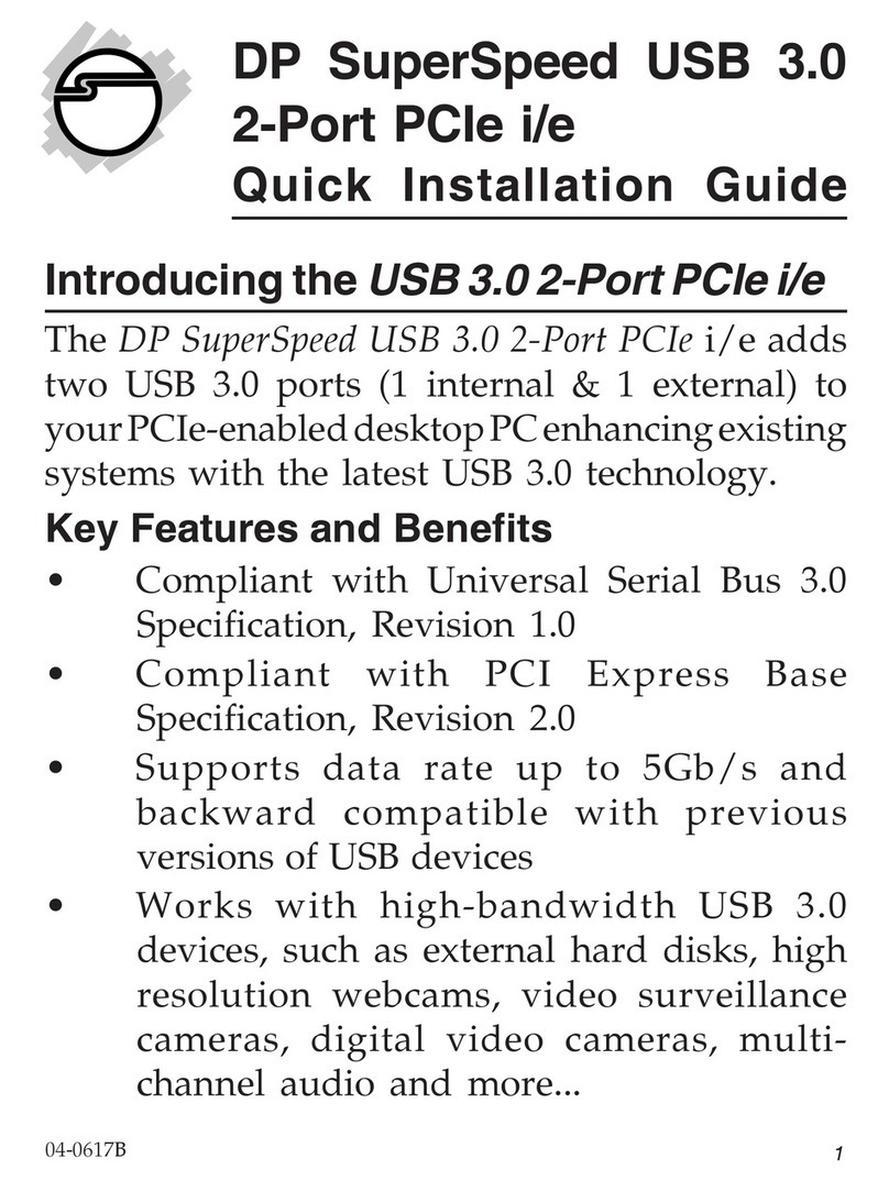SIIG DP SuperSpeed USB 3.0 2-Port PCIe i/e Quick installation guide
