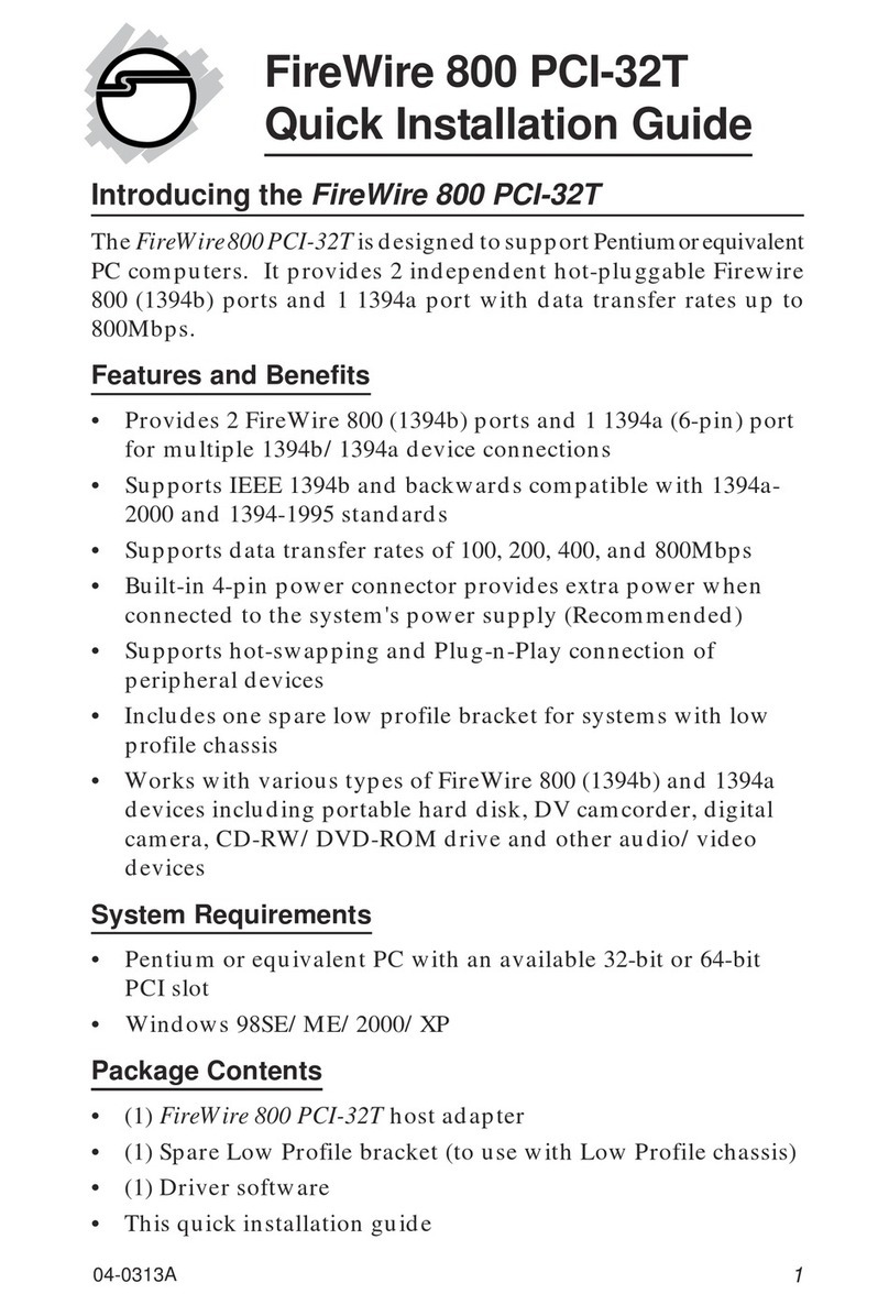 SIIG DP FireWire 800 PCI-32T User manual
