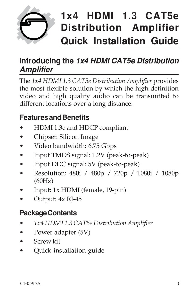 SIIG 1x4 HDMI 1.3 CAT5e Distribution Amplifier Quick installation guide