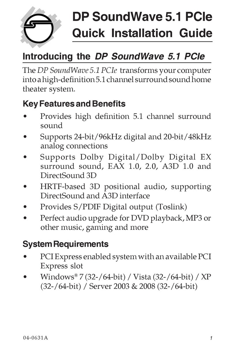 SIIG DP SoundWave 5.1 PCIe Quick installation guide