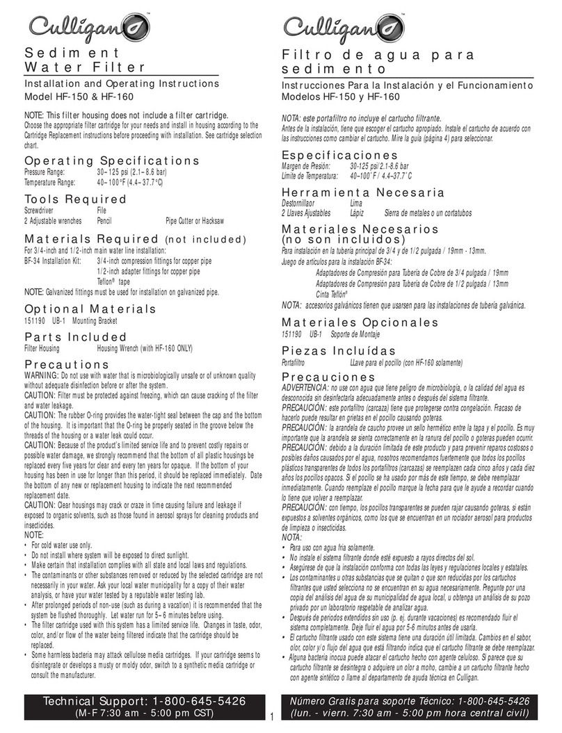 Culligan HF-160 Installation and operating instructions