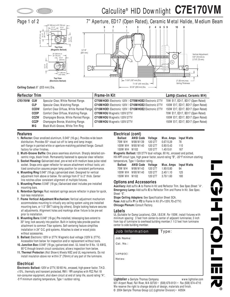 Lightolier Calculite C7E17OVM User manual Lightolier Calculite C7E17OVM User manual