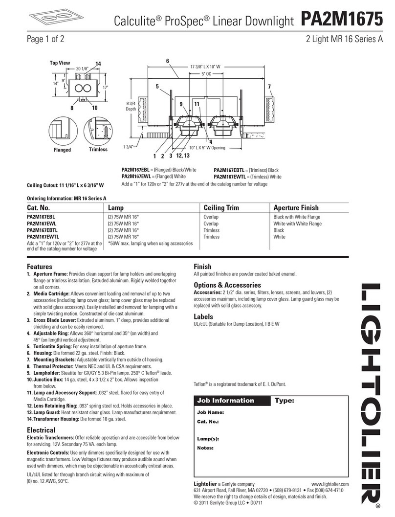 Lightolier Calculite ProSpec PA2M1675 User manual Lightolier Calculite ProSpec PA2M1675 User manual