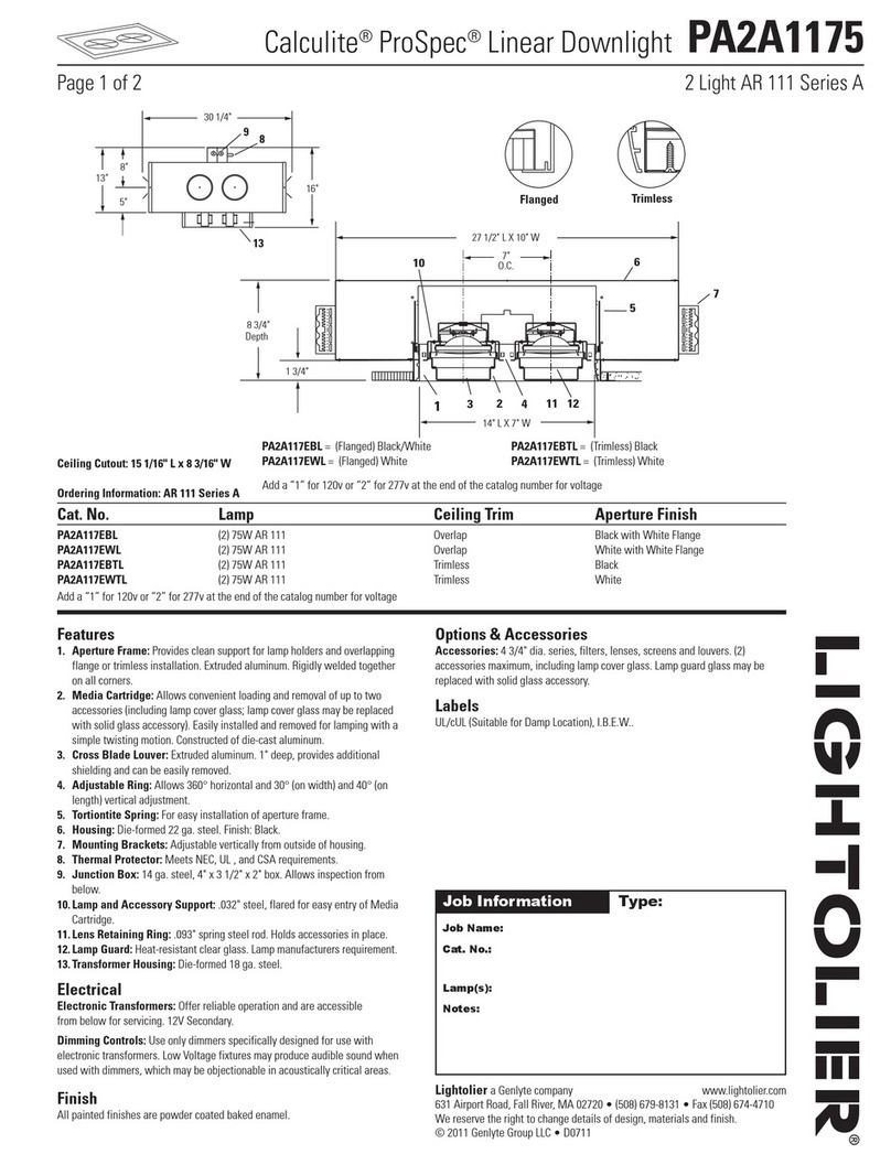 Lightolier Calculite ProSpec PA2A1175 User manual Lightolier Calculite ProSpec PA2A1175 User manual