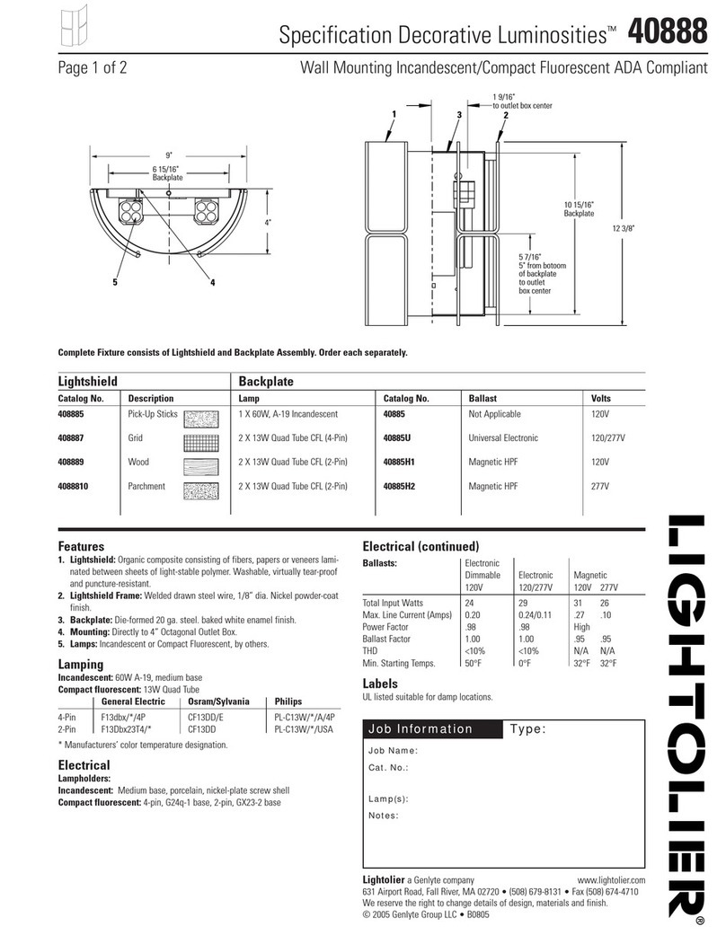 Lightolier Luminosities 40888 User manual