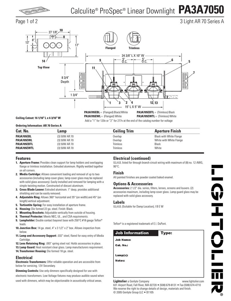 Lightolier Calculite ProSpec PA3A7050 User manual Lightolier Calculite ProSpec PA3A7050 User manual