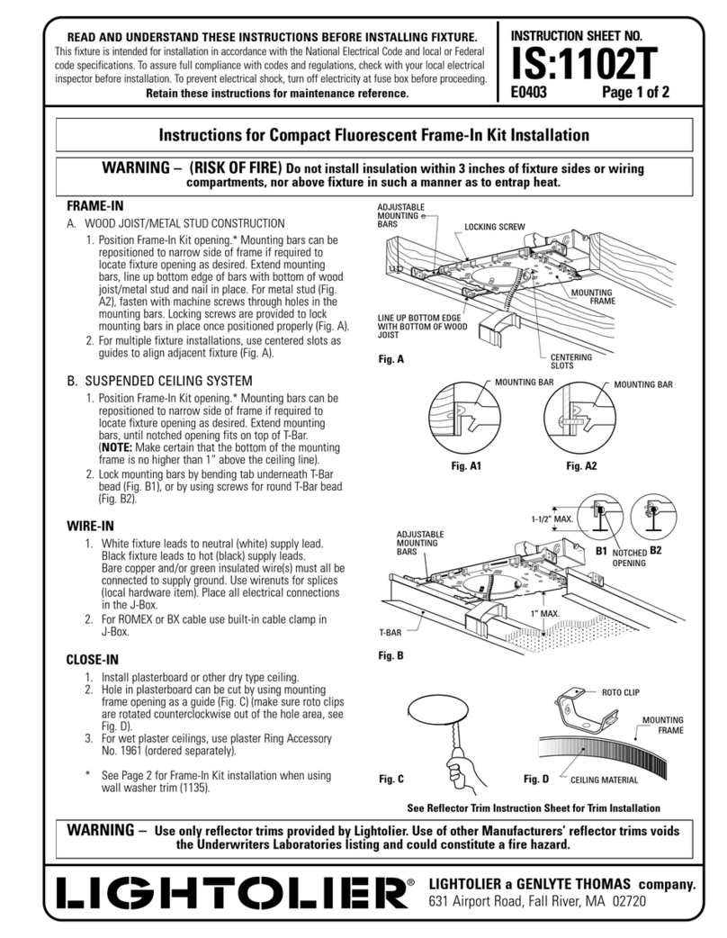 Lightolier Compact Fluorescent Frame-In Kit User manual