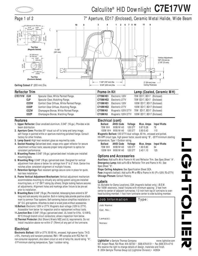 Lightolier Calculite C7E17VW User manual