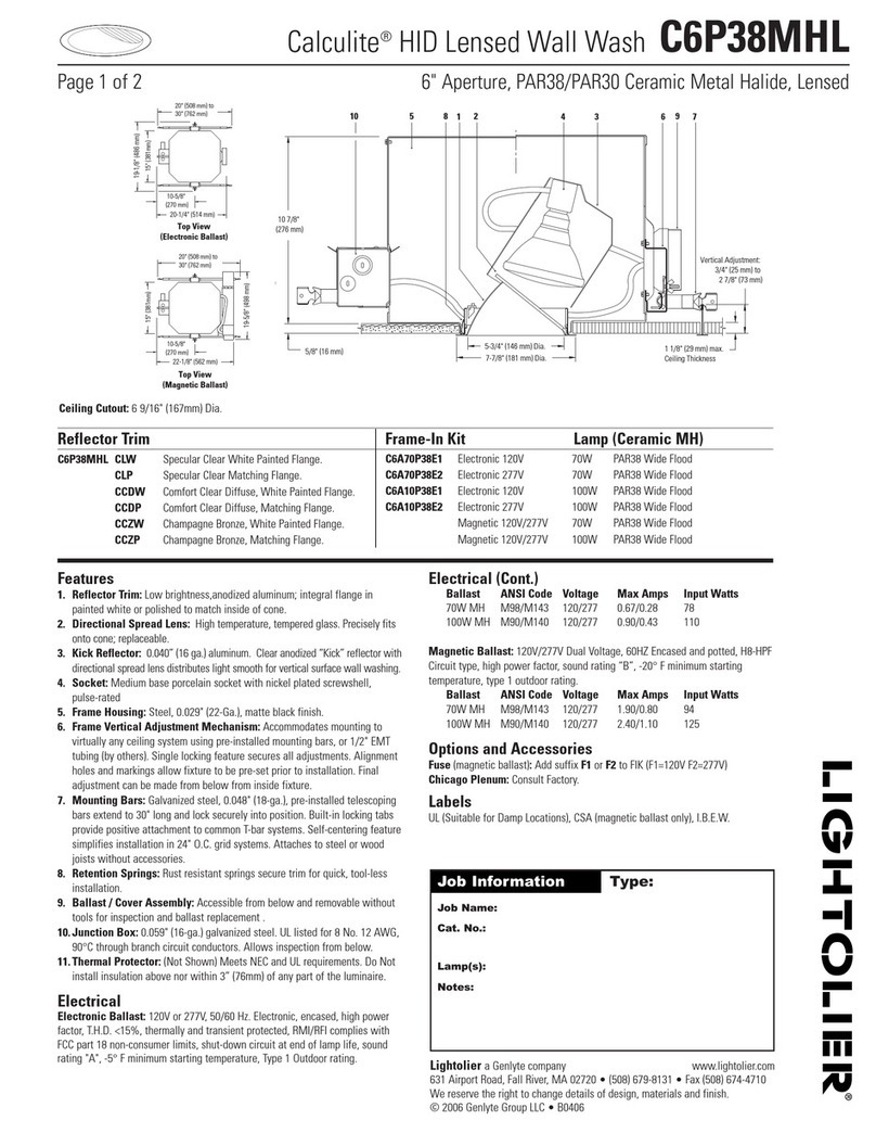 Lightolier Calculite C6P38MHL specification Lightolier Calculite C6P38MHL specification