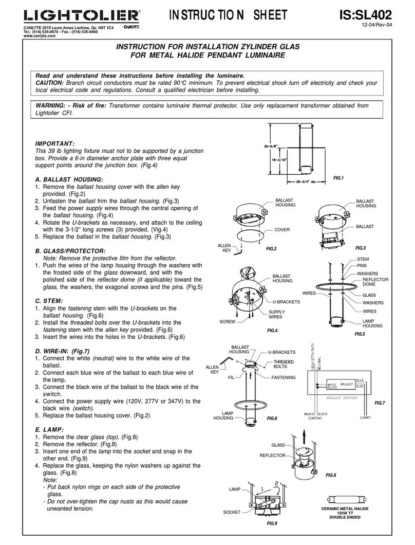 Lightolier ZYLINDER GLAS Instructions for installation