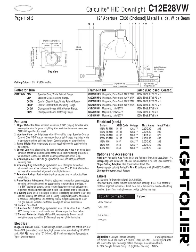 Lightolier Calculite C12E28VW User manual Lightolier Calculite C12E28VW User manual