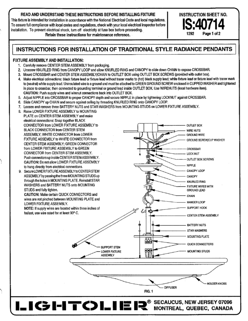 Lightolier TRADITIONAL STYLE RADIANCE Pendants Guide