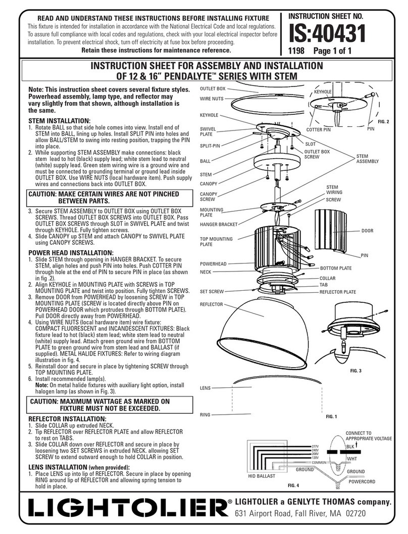 Lightolier 12" PENDALYTE SERIES User manual