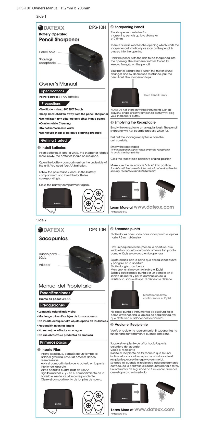 Datexx DPS-10H owner's manual