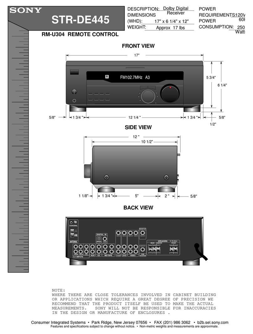 Sony STR-DE445 - Fm Stereo/fm-am Receiver Dimensions
