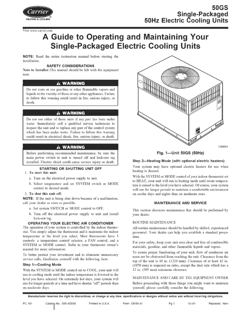 Carrier SINGLE PACKAGED ELECTRIC COOLING UNITS 50GS Assembly Instructions
