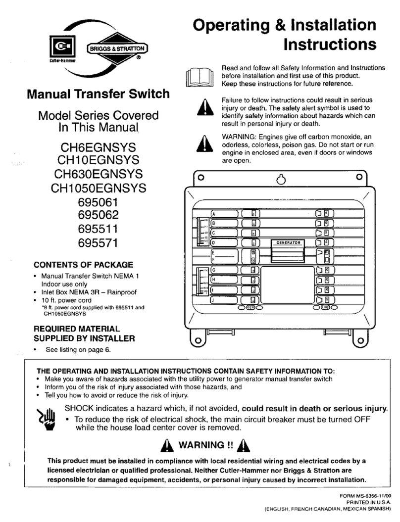Briggs & Stratton CH6EGNSYS Series Operating & installation instructions