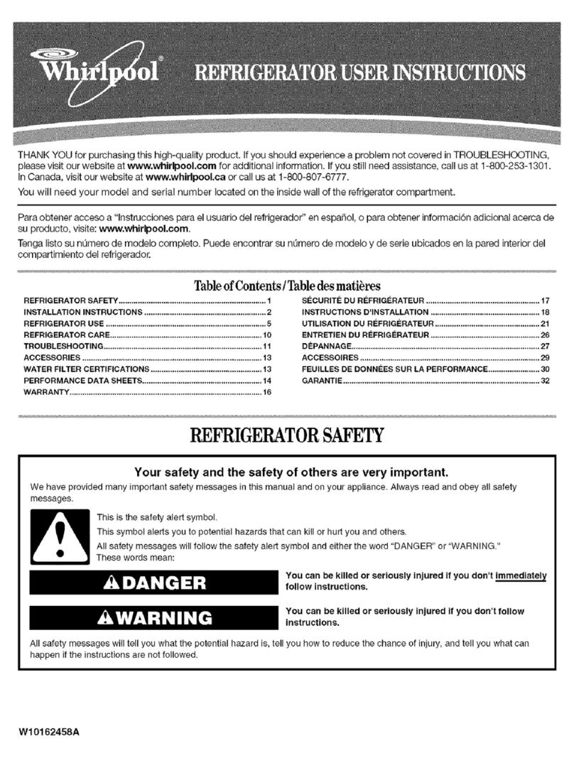 Whirlpool GS6NHAXVB - 25 Cubic Foot Qualified Refrige User instructions