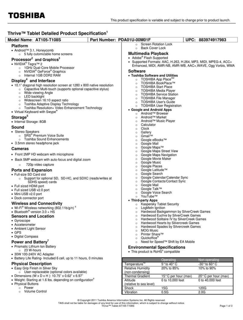 Toshiba AT105-T108S Specifications