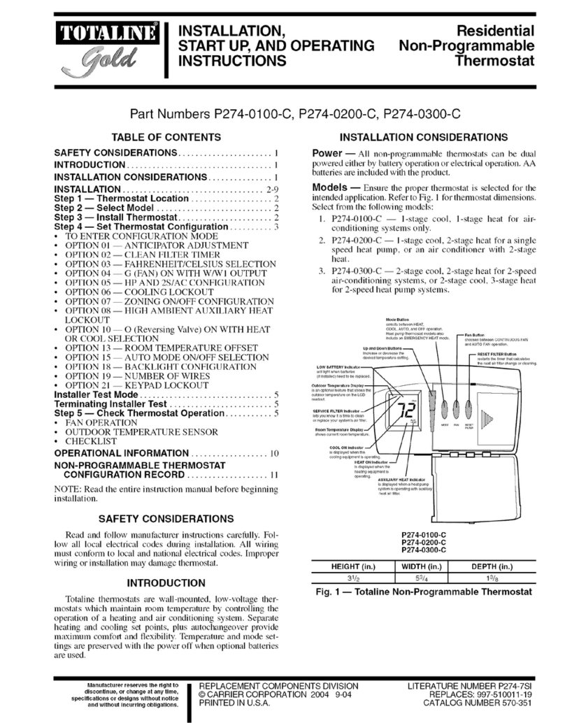 Carrier TOTALINE Gold P274-0200-C Installation, start-up, and operating instructions