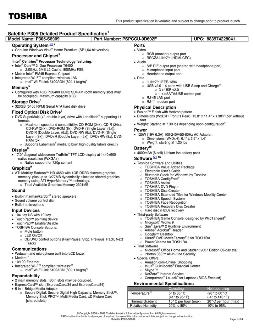 Toshiba Satellite P305-S8909 User manual