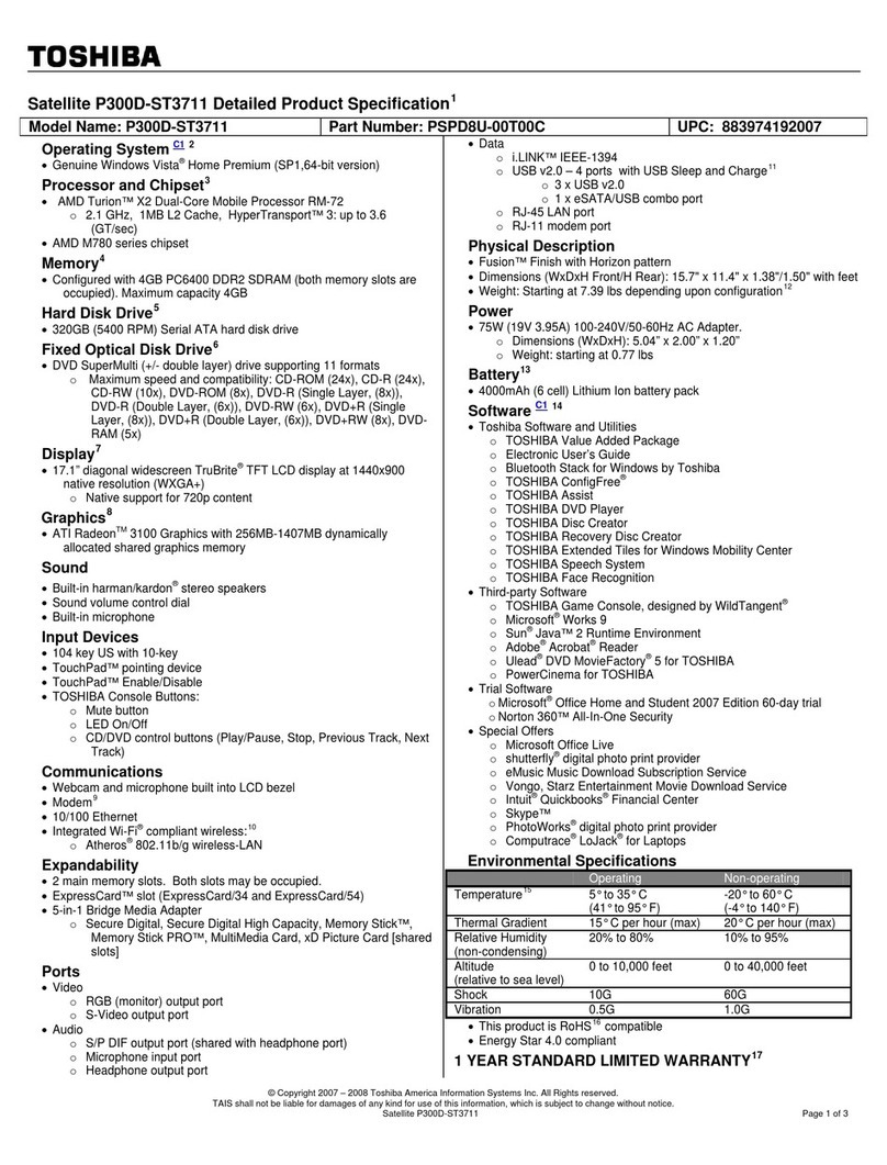 Toshiba Satellite P300D-ST3711 Specification sheet