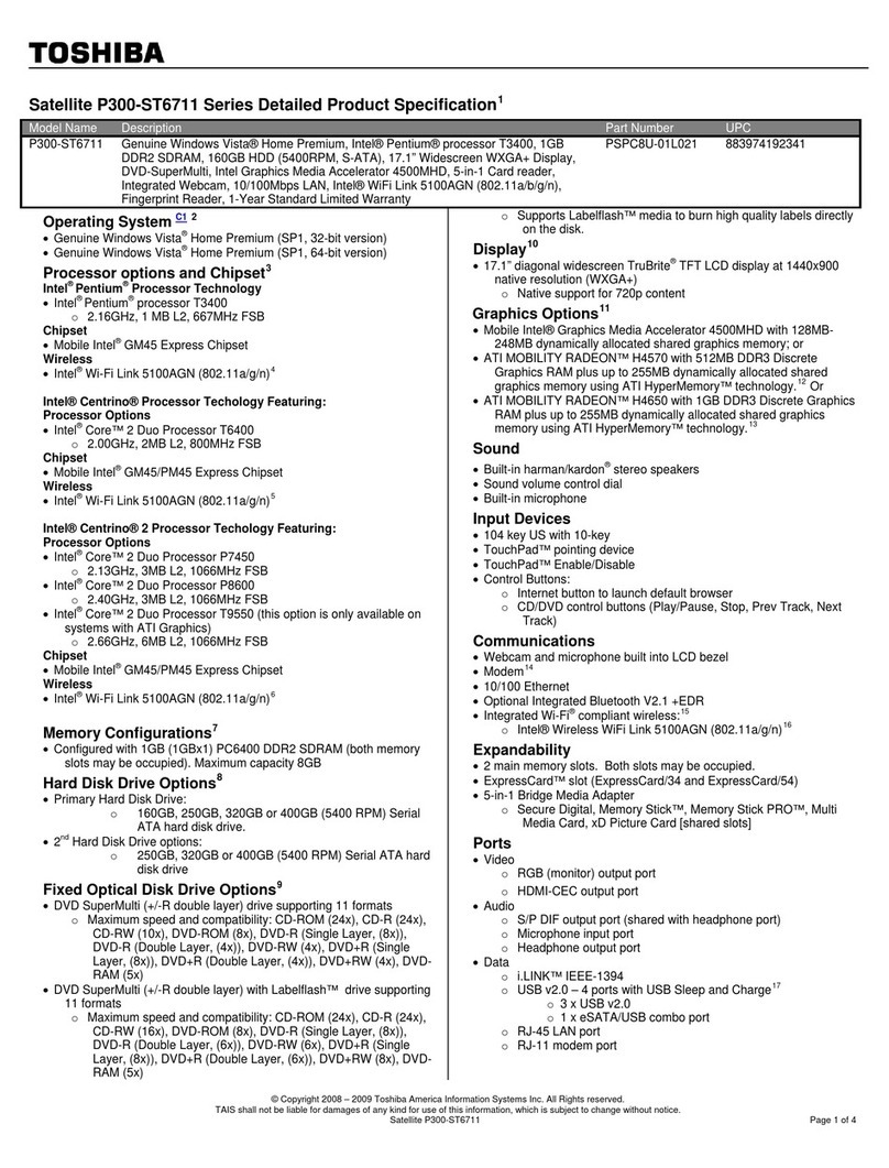 Toshiba Satellite P300-ST6711 User manual