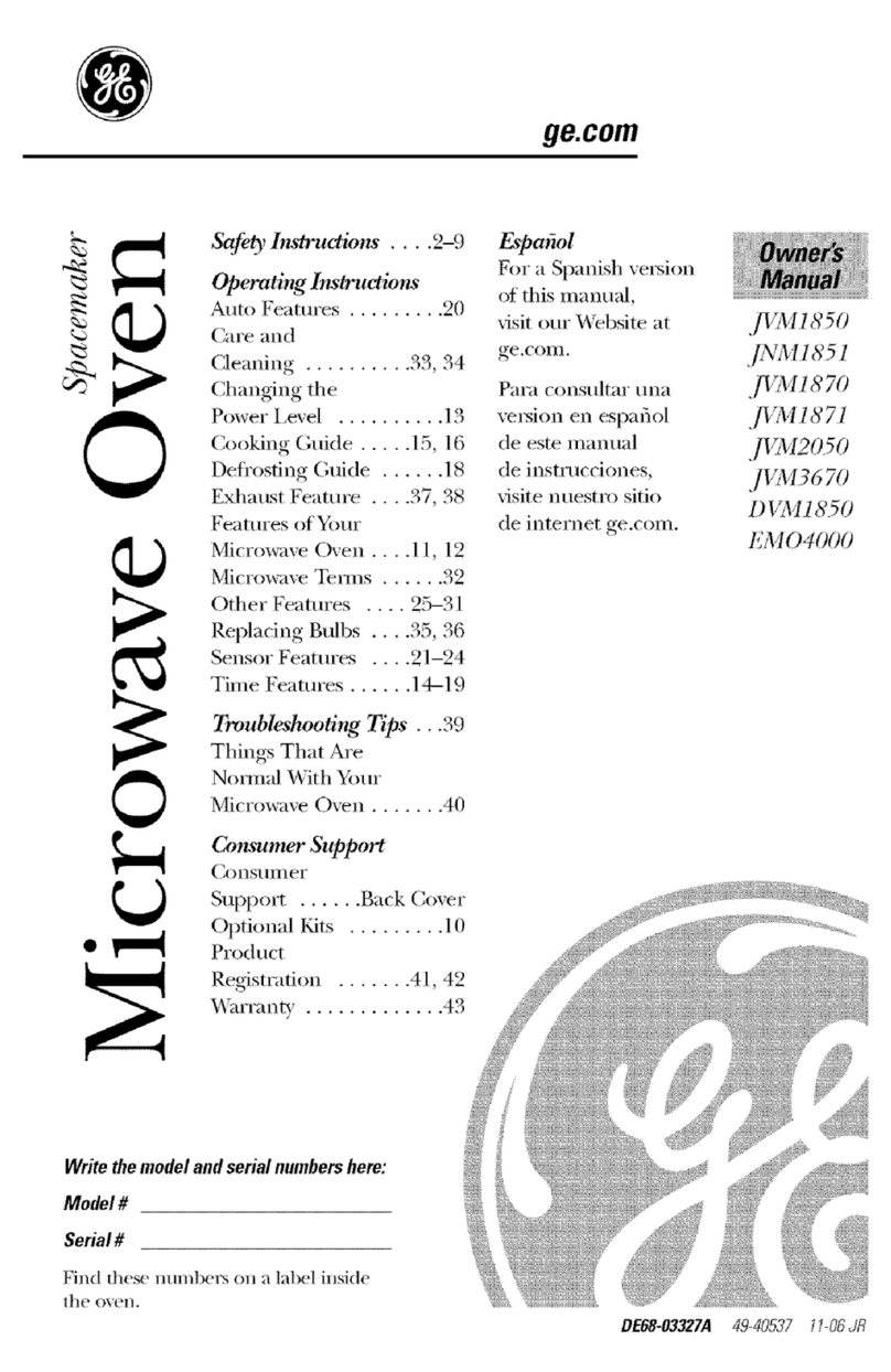 GE Spacemaker XL JVM1850 User manual