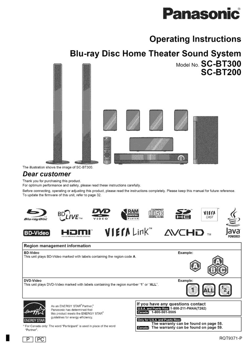 Panasonic SCBT300 - BLU-RAY DISC HOME THEATER SOUND... operating instructions