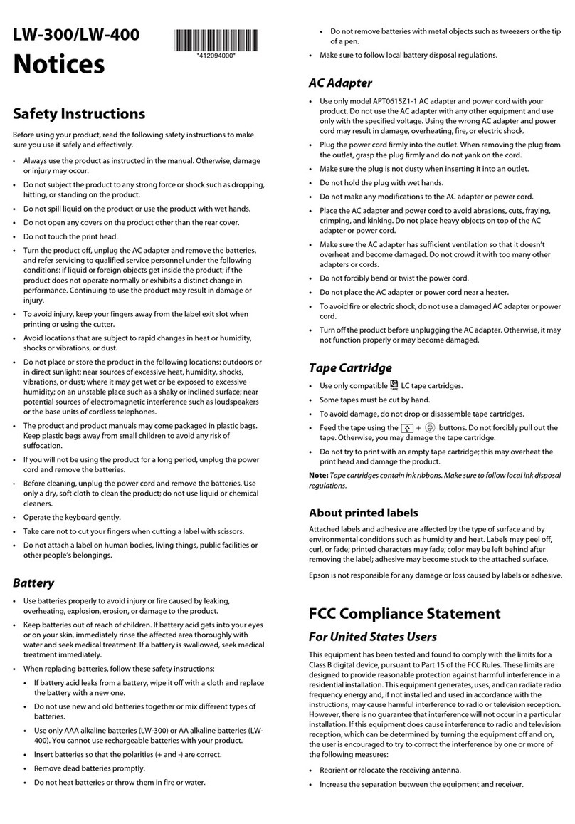 Epson LabelWorks LW-300 Operation and maintenance manual