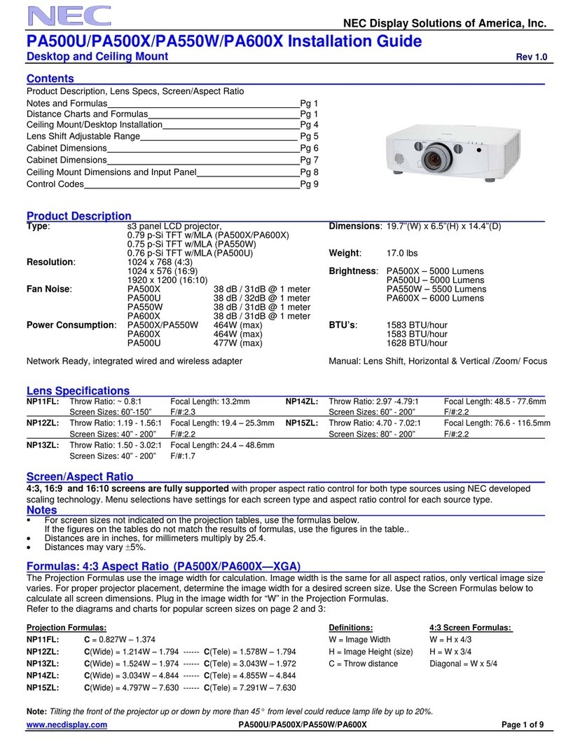 NEC NP-PA500U installation guide
