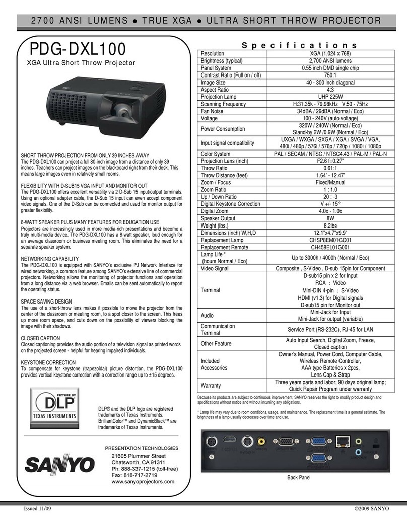 Sanyo PDG-DXL100 - XGA DLP Projector Specifications