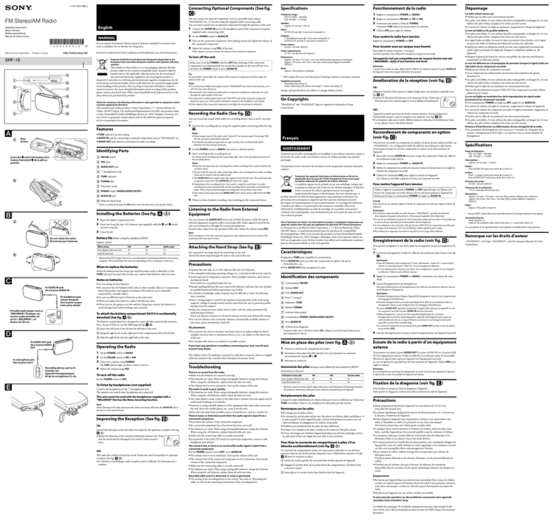 Sony SRF-18 operating instructions