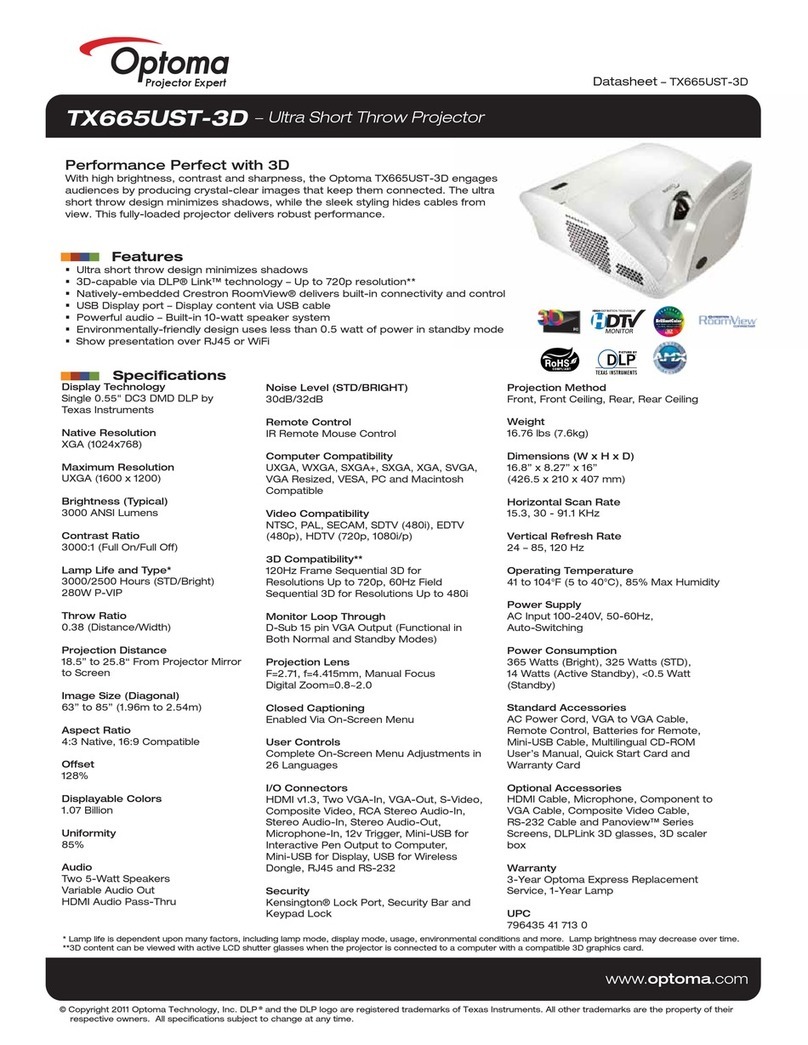 Optoma TX665UST-3D datasheet