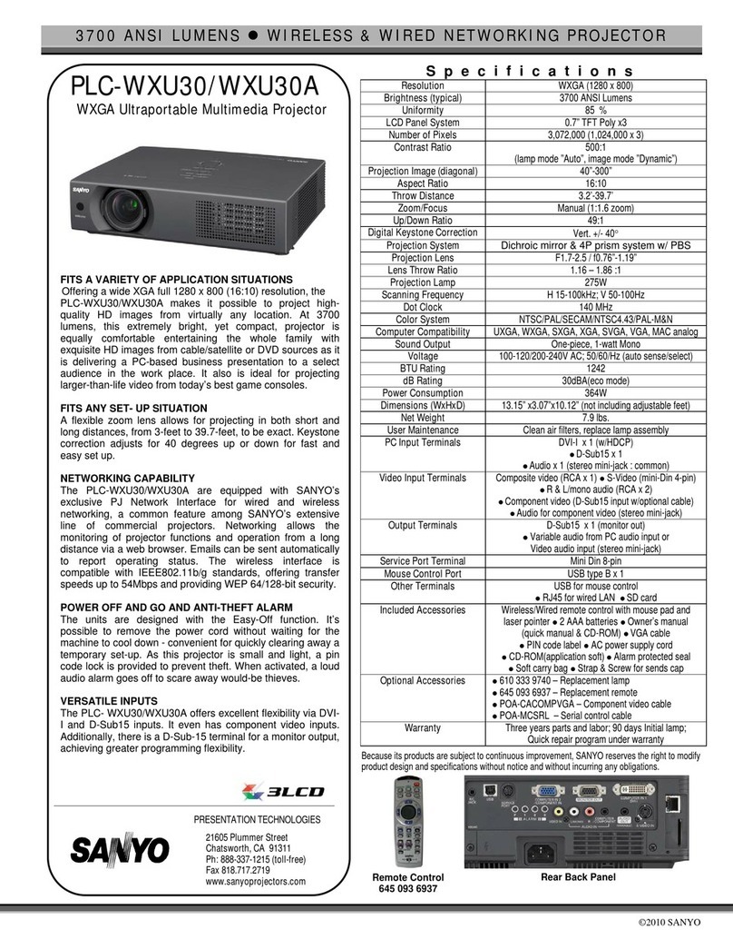 Sanyo PLC-WXU30A - 3700 Lumens User manual Sanyo PLC-WXU30A - 3700 Lumens User manual