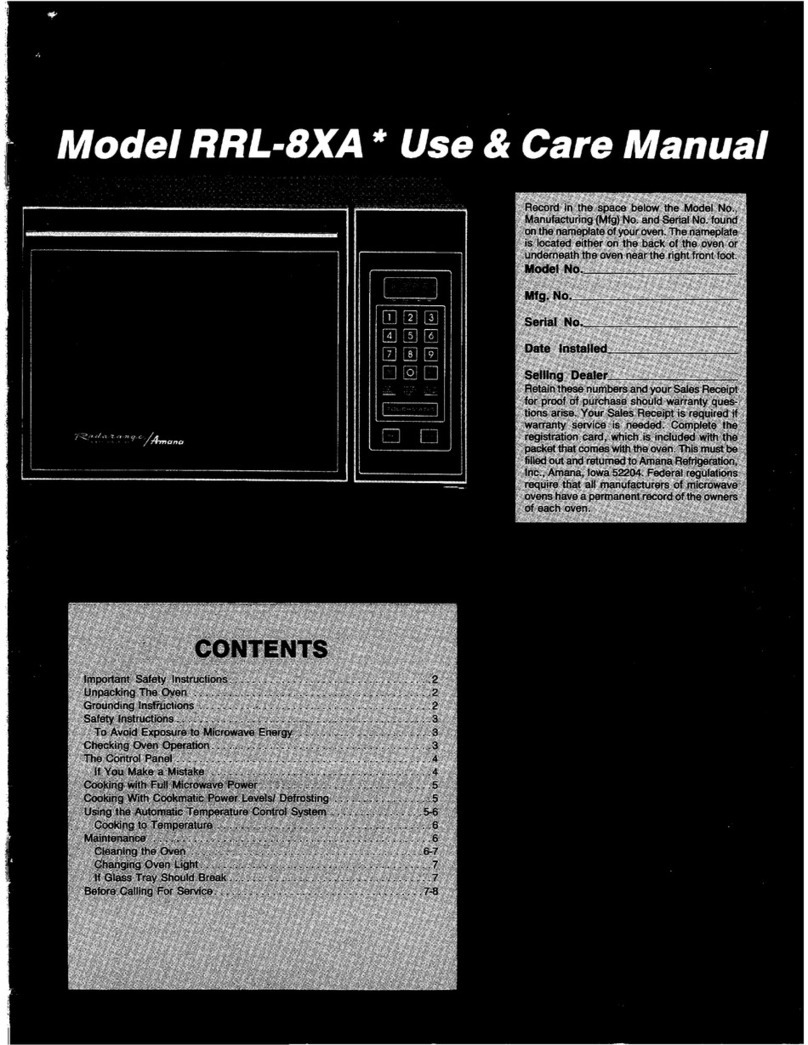 Amana Radarange RRL-8XA User manual