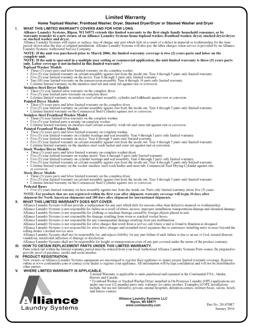 Alliance Laundry Systems 201470R7 Use and maintenance manual