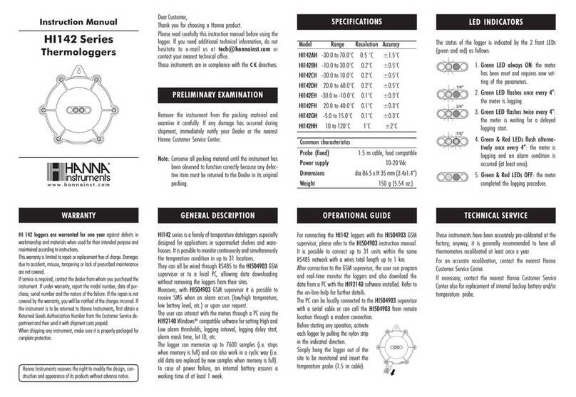 Hanna Instruments HI 142 Series User manual Hanna Instruments HI 142 Series User manual