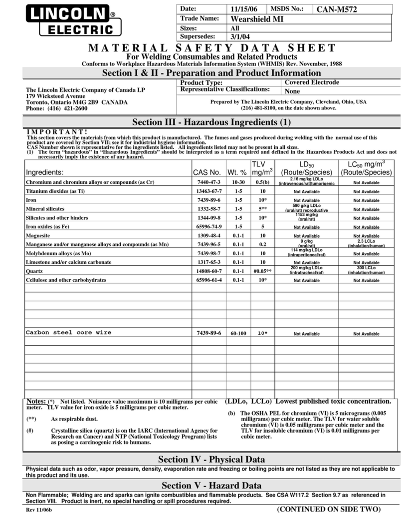 Lincoln Electric Wearshield MI datasheet
