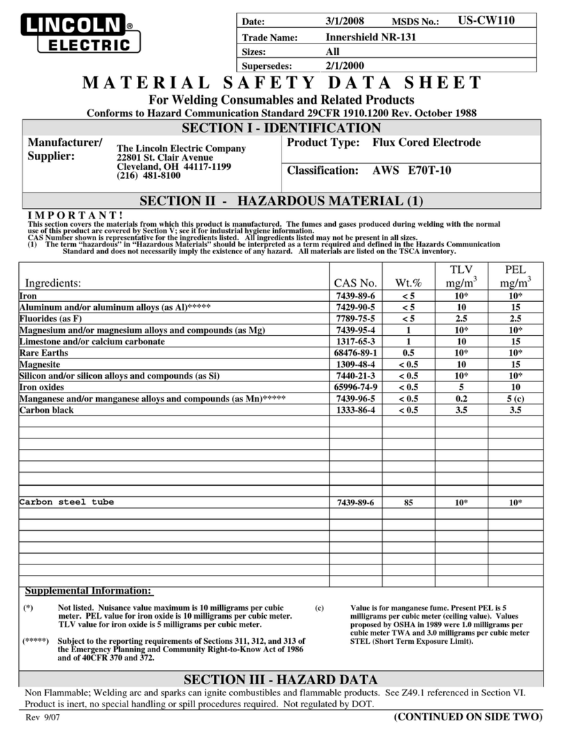 Lincoln Electric Innershield NR-131 datasheet Lincoln Electric Innershield NR-131 datasheet
