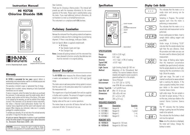 Hanna Instruments HI 93738 User manual Hanna Instruments HI 93738 User manual