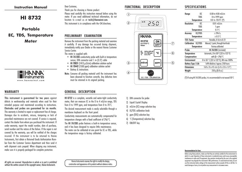Hanna Instruments HI 8732 User manual Hanna Instruments HI 8732 User manual