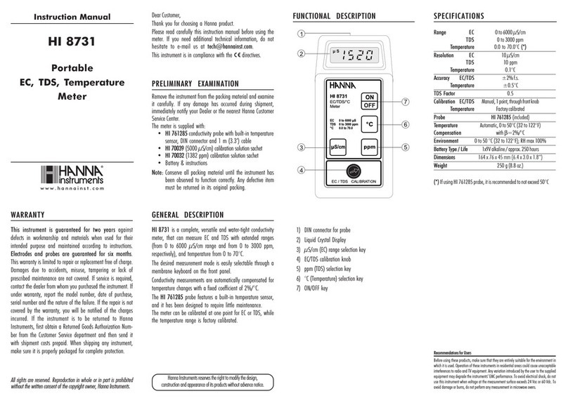 Hanna Instruments HI 8731 instruction manual