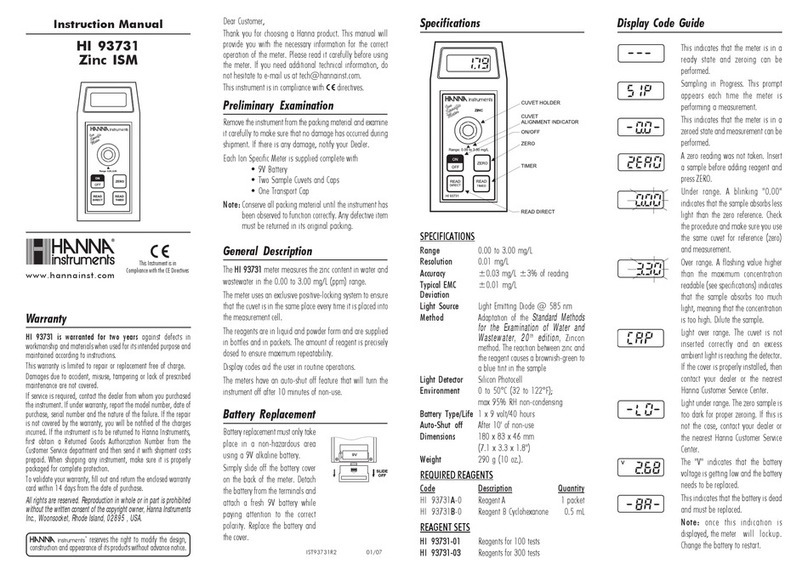 Hanna Instruments HI 93731 instruction manual Hanna Instruments HI 93731 instruction manual