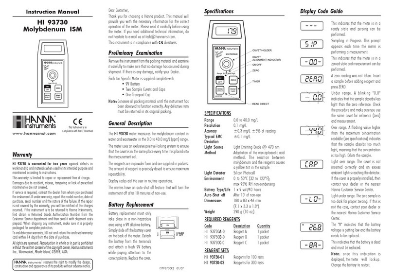 Hanna Instruments HI 93730 User manual Hanna Instruments HI 93730 User manual