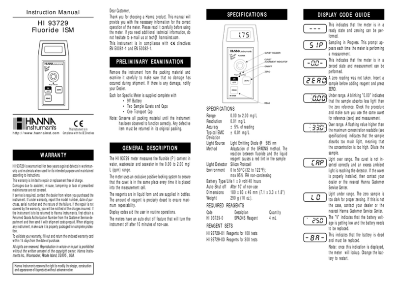 Hanna Instruments HI 93729 User manual Hanna Instruments HI 93729 User manual