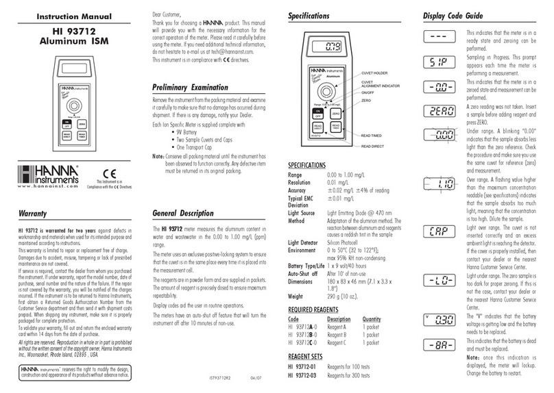 Hanna Instruments HI 93712 User manual