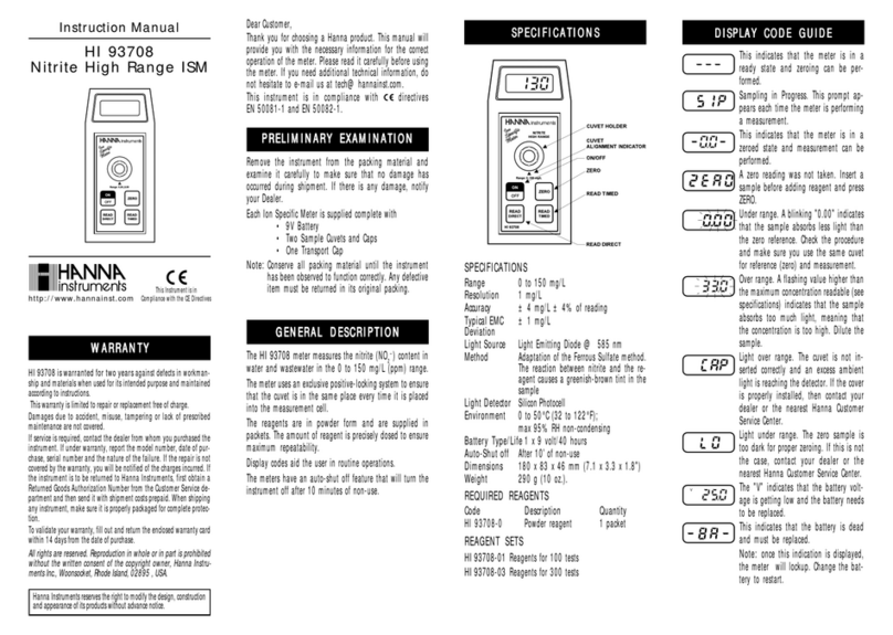 Hanna Instruments HI 93708 User manual Hanna Instruments HI 93708 User manual