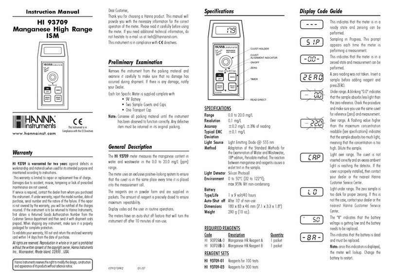Hanna Instruments HI 93709 instruction manual